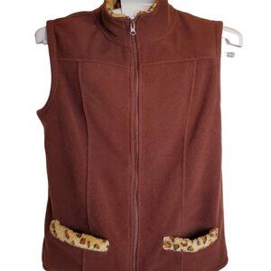 𝅺OVERSIZED Brown Fleece Zip Up Vest. Size Medium
